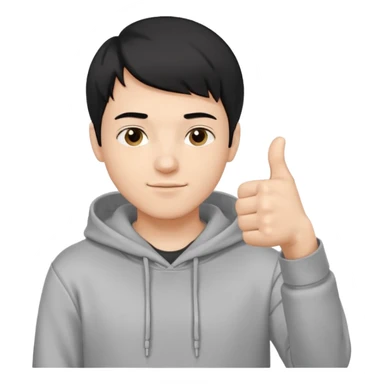 парень в худи с короткой стрижкой на бок и черными волосами смотрит в камеру, и показывает ЛАЙК. Его рука очень близко к камере, потом он снова возвращает руку в исходное положение sticker