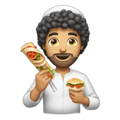 a arab people with short curly hair eating a kebab sticker