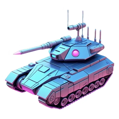 Clash of Clans aesthetic: Cinematic Playful Space Tank Emoji, rendered in a 3D vector-style similar to standard emojis with minimal shading and bold, simplified shapes. A robust, isometric armored vehicle with sleek futuristic plating and energy cannons, softly glowing with a high-tech cosmic combat charm. Simplified yet unmistakably iconic, highly detailed and consistent, glowing with a soft radiant shine and high gloss. Stylized with a touch of intergalactic warfare and a soft glowing outline, capturing the essence of a futuristic battle machine with a friendly, playful spirit! sticker