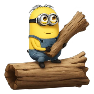 minion cutely hugs a log holding it in front of him sticker