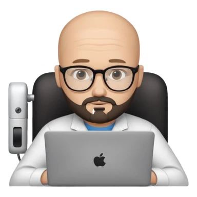 Bald white guy with black chin and jaw beard who works remotely with data sticker