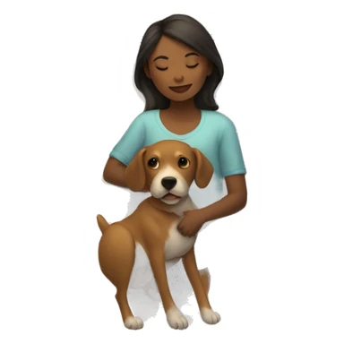 A girl and dog sleeping on bed sticker