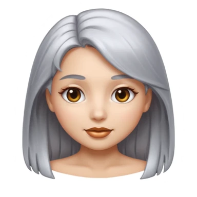 sexy Girl emoji with metallic silver hair, iOS emoji style, soft facial features, glossy chrome hair texture, minimal shading, clean background, modern aesthetic sticker