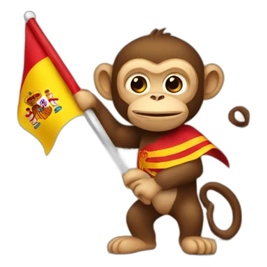 A monkey holding Spain flag sticker