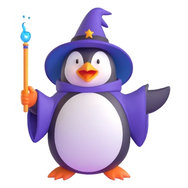 penguin wizard casting a spell with magic wand sticker