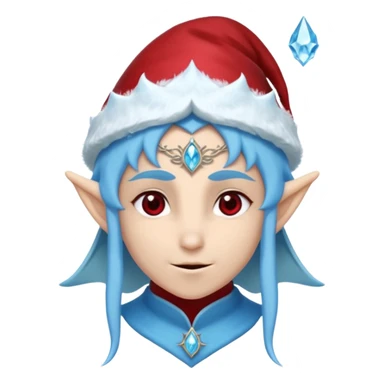Fantasy elf portrait emoji, Santa Claus hat with icy frost edges, thin icy crystal crown with deep red accents under the hat, elegant elven features, cold noble winter expression, icy blue and crimson color palette, minimal clean design, flat readable emoji style, male/female variant
 sticker