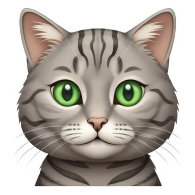 grey tabby cat with lines, small close-set green eyes sticker