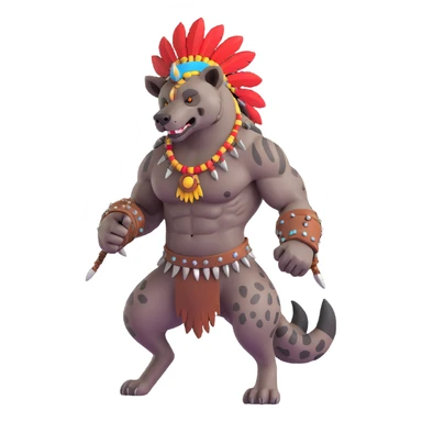 A native strong buff hyena with war bonnet flexing posing  sticker