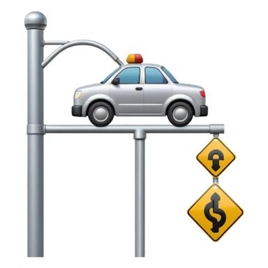 A 3D cartoon street sign showing a towing symbol, on a metal pole, clean background, Memoji-style rendering. sticker
