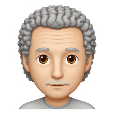 Illustrated emoji of a middle aged man with receding grey curly hair, brown eyes, white skin sticker