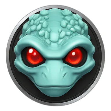 Aquamarine reptilian in classic black suite with red laser eyes on the middle of platinum coin sticker