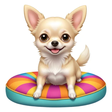 Very beautiful and elegant white hairy chihuahua jumping on a colourful cushion  sticker