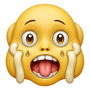 Gasping face emoji with large yellow bone in mouth and crying eyes sticker