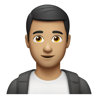 A 30 year old caucasian man with black short hair wearing a tshirt. sticker