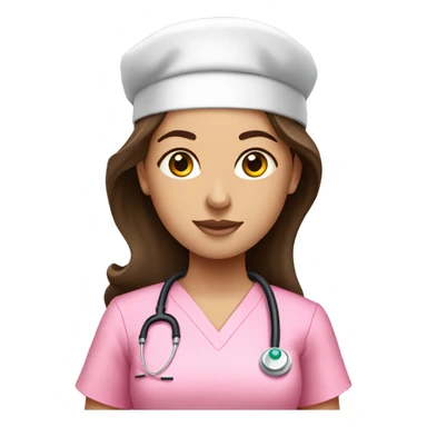 Pretty brunette nurse in pink scrubs sticker