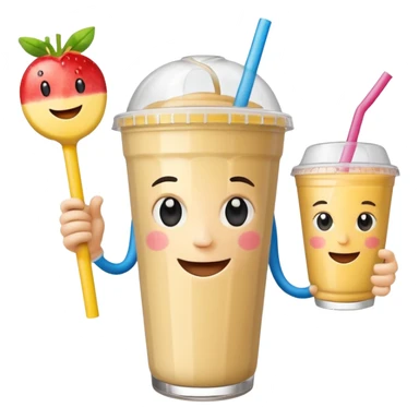 un vector de vaso de batido animado, de caricatura, con tapa y pitillo, que tenga brazos y piernas, cara tierna y que inspire confianza y amabilidad sticker