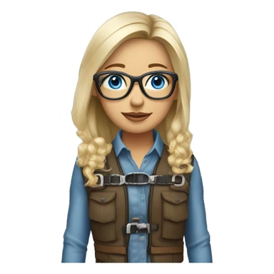 Blue eyed dirty Blond hair girl with glasses drinking coffee wearing a harness and steel toe boots sticker