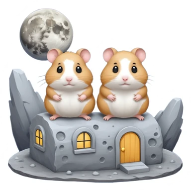 2 hamsters on the moon building a house  sticker