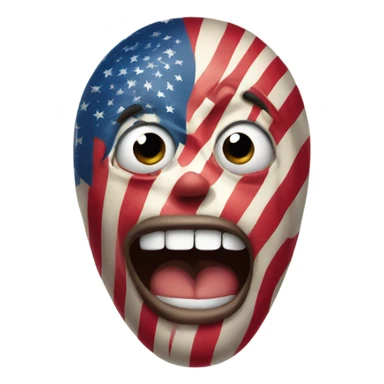 American flag with a scared face sticker