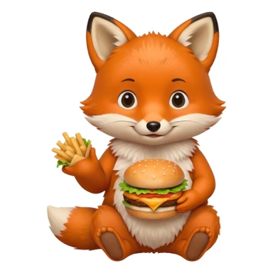 a sitting baby fox with a burger sticker