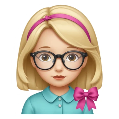 little girl with ribbon hairclip, wearing glasses sticker