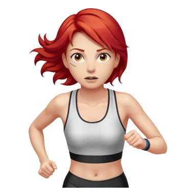 woman with red hair crossing a finish line sticker