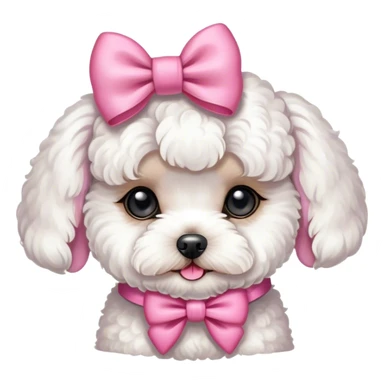 white maltipoo with pink bow on the head sticker