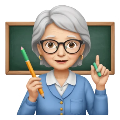 woman teacher, old, wearing glasses, hold chalk on hand sticker