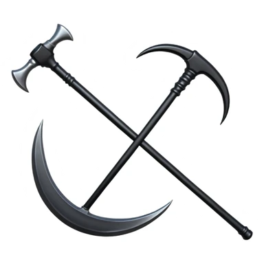 The scythe of the God of Death, a symbol of death, is long and straight, entirely in deep black. sticker