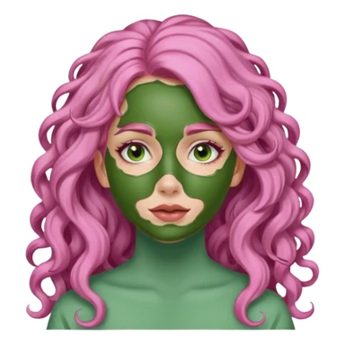 pink haired very long curly haired woman with full full face green clay mask sticker