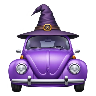 A purple vw bug in a witches hat sticker