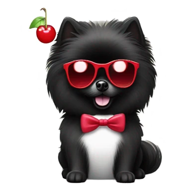 Black Pomeranian with a white chest wearing prada sunglasses and holding a martini glass with a maraschino cherry in the martini sticker