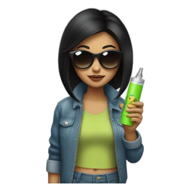 Girl with straight black hair wearing sunglasses and a vape in her hand sticker