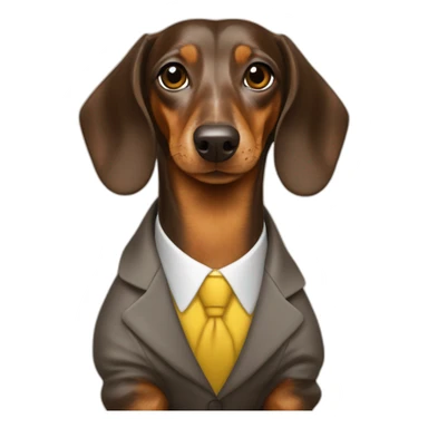 brown dapple dachshund in a yellow suit sticker