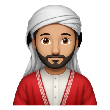 detailed iPhone-style emoji of a Saudi man with a soft, round cartoon face, short beard, gentle brown eyes, calm confident smile, wearing traditional white thobe, red-and-white shemagh with black agal, both hands gently crossed over chest sticker