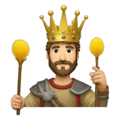medieval peasant in a crown with a golden scepter in his hand. with a different mimosa symbolizing emotions sticker