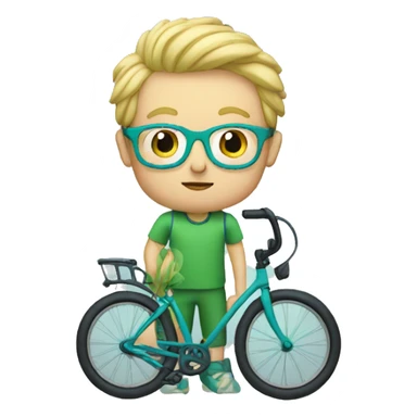 boy, moustache, blond hair, glasses, green-blue bike sticker