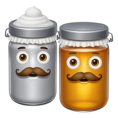Garama and Madundung are together a gray container of salt and a honey container with a cloth on top. They each have eyes with white in the middle, a mouth, nose, and mustache both customary to their colors. They have hairy legs and emit an aura of salt (Garama), and honey (Madundung). sticker