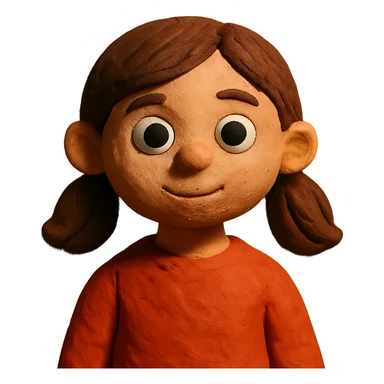 girl with brown eyes and brown hair in claymation style sticker