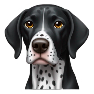 black german shorthair pointer, long snout with short ears, full black head, without white on the head, with white hair on the snout, black and white spotted body sticker