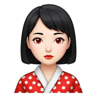 girl with black bob-cut hair, black and red dotted coat, Chinese appearance, looking like a masseuse sticker