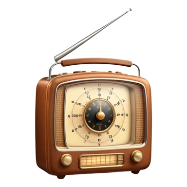 A photorealistic icon featuring an old-fashioned radio with a vintage dial, radio waves emanating from it, and a warm, glowing light. The design includes detailed textures, soft lighting, and nostalgic elements, symbolizing the love for radio broadcasting and music. Transparent background. sticker