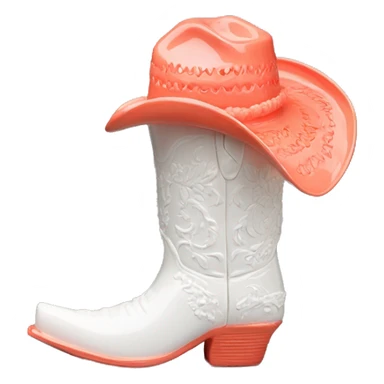 White cowgirl boot vase with coral sticker