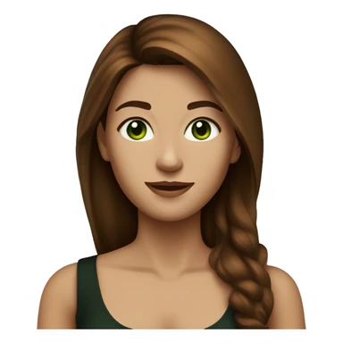 Attractive woman with waist long chestnut-brown hair, dark green eyes, and a black top sticker