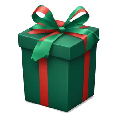 dark green gift box with red ribbon sticker