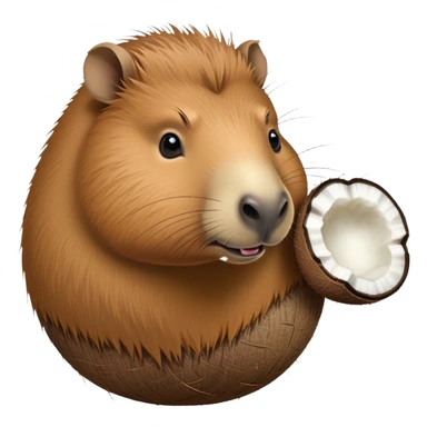 A furry capybara head attached to an oval coconut body with the coconut's natural texture sticker