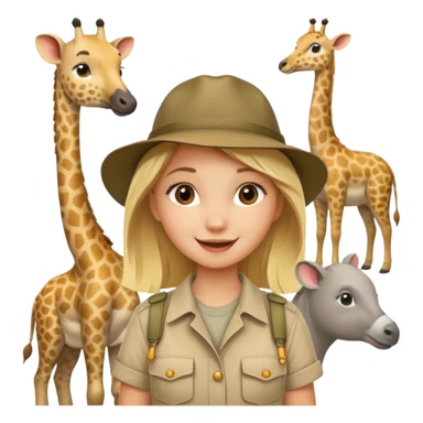 zoo with animals and a happy blonde girl on safari in the middle  sticker