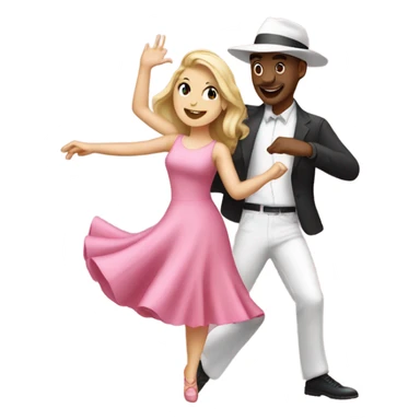 A white girl dancing in a pink dress with white Caucasian guy dancing in a pink hat sticker