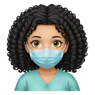 a pretty tan bratz girl with black curly hair. no makeup, looking sick, wearing a mask sticker