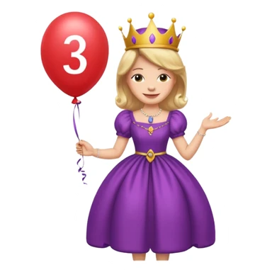 queen wearing dress, holding balloon in shape of number 3 sticker
